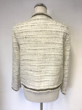 BRAND NEW ZARA IVORY & BLACK WEAVE BRAID TRIM COLLARLESS BOX JACKET SIZE XL