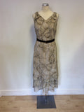 JACQUES VERT BROWN LEAF PRINT TIERED CALF LENGTH DRESS SIZE 12