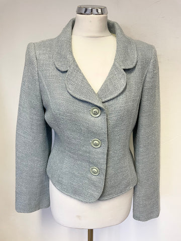 HOBBS PALE BLUE TWEED FITTED JACKET & FLUTED SKIRT SUIT SIZE 10/12