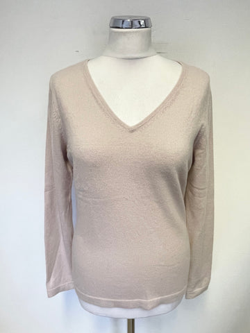 PURE COLLECTION NUDE PINK CASHMERE V NECK LONG SLEEVE JUMPER SIZE 12