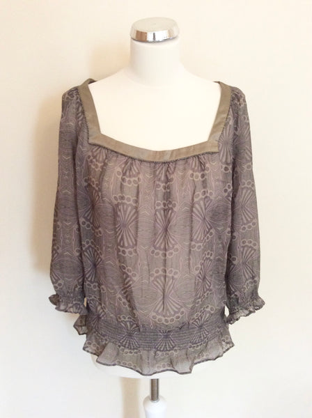 TED BAKER BRONZE PRINT SILK 3/4 SLEEVE BLOUSON TOP SIZE 4 UK 14