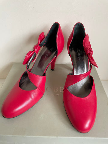 BRAND NEW HOBBS RED LEATHER BOW TRIM HEELS SIZE 6/39