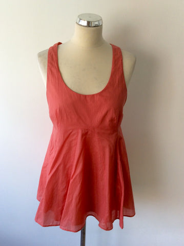 REISS CORAL ORANGE CROSS OVER BACK FIT & FLARE TOP SIZE 8