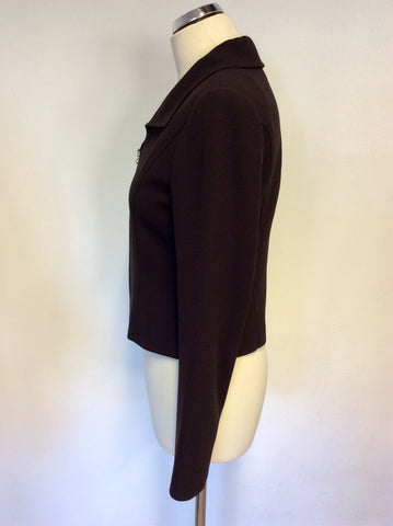HOBBS DARK BROWN WOOL ZIP UP JACKET & TROUSER SUIT SIZE 10
