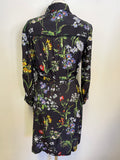 HOBBS NAVY BLUE FLORAL PRINT 3/4 SLEEVE BELTED SHIRT DRESS SIZE 8