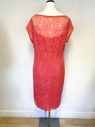 JAEGER CORAL LACE CAP SLEEVE SPECIAL OCCASION DRESS SIZE 18
