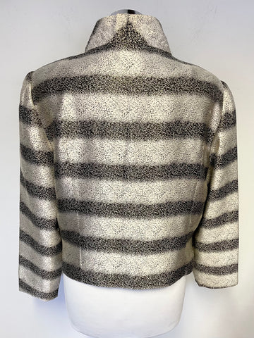 GINA BACCONI BLACK & SILVER WITH METALLIC THREAD STRIPE SPECIAL OCCASION & EVENING JACKET SIZE 16