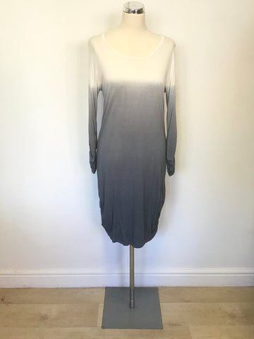 WHISTLES WHITE & GREY OMBRÉ 3/4 SLEEVE SCOOP NECKLINE DRESS SIZE 12
