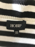 HOBBS BLACK & WHITE STRIPE COTTON & SILK FRILL TRIM V NECK LONG SLEEVE CARDIGAN SIZE 10