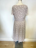 JACQUES VERT LIGHT MAUVE & WHITE SPOT SPECIAL OCCASION FIT & FLARE DRESS SIZE 16
