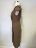LK BENNETT CORVINA LIGHT BROWN CAP SLEEVED PENCIL DRESS SIZE 8