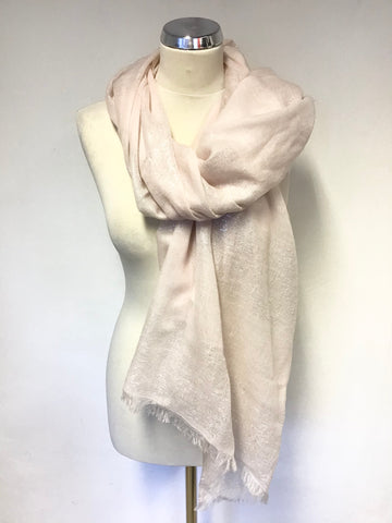 DONT LABEL ME 100% WOOL PINK & SILVER METALLIC THREAD FRINGED WRAP/ SCARF