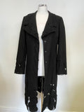 PER UNA BLACK WOOL BLEND FITTED APPLIQUE MESH HEMLINE DETAILED COAT SIZE 10