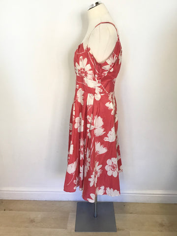 LAURA ASHLEY PINK & WHITE FLORAL PRINT SLEEVELESS FIT & FLARE DRESS SIZE 16