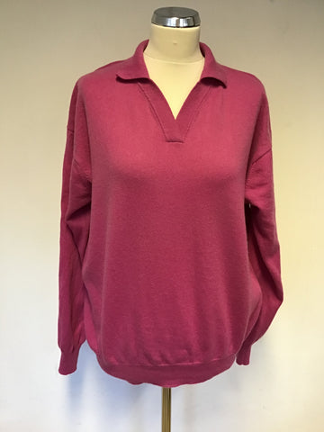 THE CASHMERE CENTRE PINK 100% CASHMERE COLLARED V NECKLINE JUMPER SIZE XXL