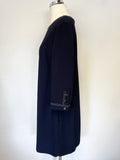 PHASE EIGHT NAVY BLUE & WHITE STITCH TRIM 3/4 SLEEVE SHIFT DRESS SIZE 8