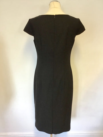 HOBBS BLACK WOOL BOW TRIM CAP SLEEVE PENCIL DRESS SIZE 12