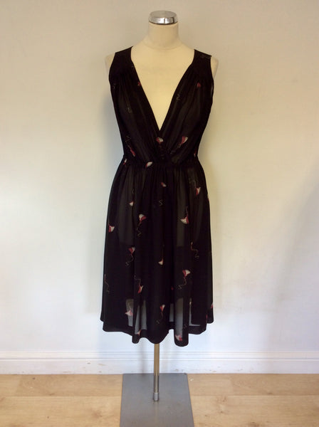 MULBERRY BLACK KITE PRINT SILK DRESS SIZE 10