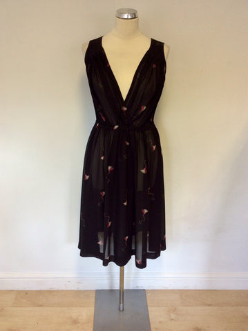 MULBERRY BLACK KITE PRINT SILK DRESS SIZE 10