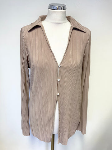 & OTHER STORIES BEIGE PLEATED RIBBED LONG SLEEVED BLOUSE SIZE M