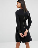 BRAND NEW TED BAKER EMORY BLACK WITH SIDE WHITE BOWS LONG SLEEVE DRESS SIZE 1 UK 8/10