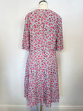 FENN WRIGHT MANSON PALE GREY & PINK PRINT SHORT SLEEVE DRESS SIZE 12