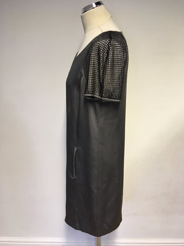 REISS GREY ZOWIE MESH SLEEVE SHIFT DRESS SIZE 14