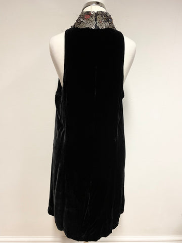 FRENCH CONNECTION BLACK VELVET SEQUIN TRIMMED SHIFT DRESS SIZE 14