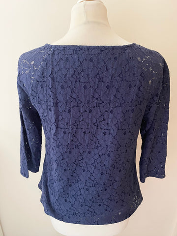 BODEN NAVY FLORAL LACE 3/4 SLEEVED TOP SIZE 10