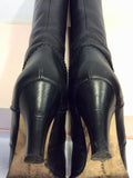 HOBBS BLACK LEATHER FRINGE TRIM KNEE LENGTH BOOTS SIZE 4/37