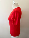 JAEGER RED WOOL & CASHMERE SHORT SLEEVE JUMPER SIZE XS
