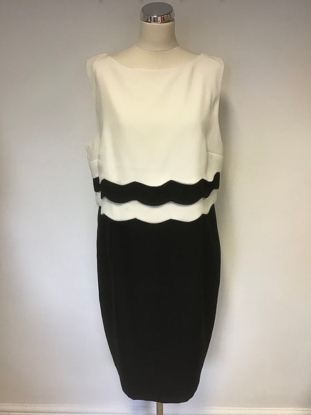 BRAND NEW M&CO BLACK & WHITE SCALLOPED EDGE TRIM SLEEVELESS PENCIL DRESS SIZE 18