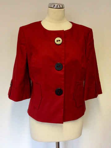 MARKS & SPENCER AUTOGRAPH RUBY RED 3/4 SLEEVE COTTON JACKET SIZE 14