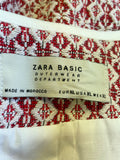 ZARA BASIC RED & WHITE DIAMOND WEAVE COLLARLESS FRINGED EDGE SHORT COAT SIZE XL