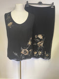 NITYA BLACK EMBROIDERED LONG SKIRT & SLEEVELESS TOP SET SIZE 46 UK 18