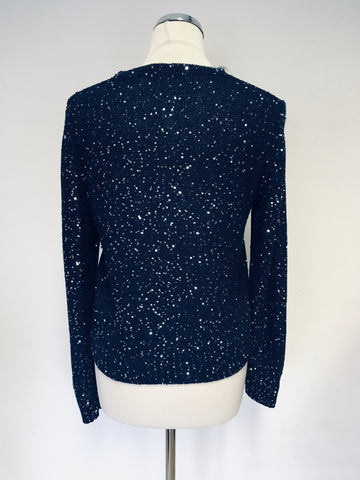 JIGSAW DARK BLUE & SILVER SEQUINNED CARDIGAN SIZE L