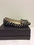 CARVELA BLACK & IVORY ZEBRA PRINT PONYSKIN FLATS SIZE 5/38