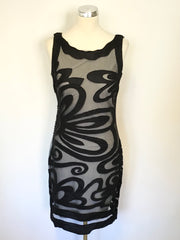 PER UNA SPEZIALE BLACK APPLIQUE EMBELLISHED MESH OVERLAY PENCIL DRESS SIZE 10