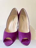 LK BENNETT SUITE BERRY SUEDE & SATIN PEEP TOE SPECIAL OCCASION HEELS SIZE 6/39