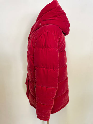 MARKS & SPENCER AUTOGRAPH RED VELOUR PADDED HOODED JACKET SIZE 12