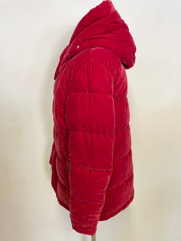 BRAND NEW MARKS & SPENCER AUTOGRAPH RED VELOUR PADDED HOODED JACKET SIZE 12