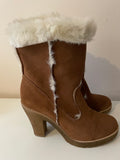 CARVELA TAN SUEDE & FAUX FUR LINED HEELED SHORT BOOTS SIZE 6/39