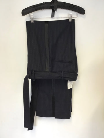 BRAND NEW ME+EM NAVY BLUE WOOL BLEND WIDE LEG TROUSERS WITH BELT SIZE 8