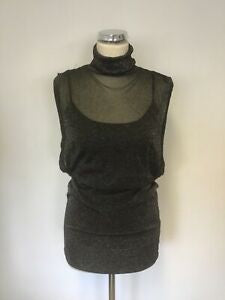 TED BAKER BLACK & SILVER SPARKLE LUREX TUNIC TOP WITH INNER CAMISOLE SIZE 1 UK 8/10