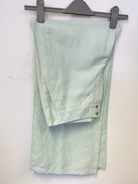 NOA NOA MINT GREEN SILK & LINEN BLEND EMBROIDERED & SEQUIN TRIM WIDE LEG TROUSERS SIZE M
