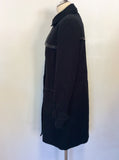 TED BAKER BLACK & FAUX LEATHER TRIM COTTON COAT SIZE 3 UK 12/14