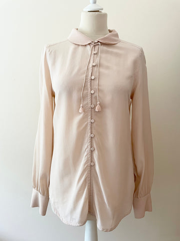WRAP LONDON NUDE/ BLUSH SILK LONG SLEEVE BLOUSE SIZE 10