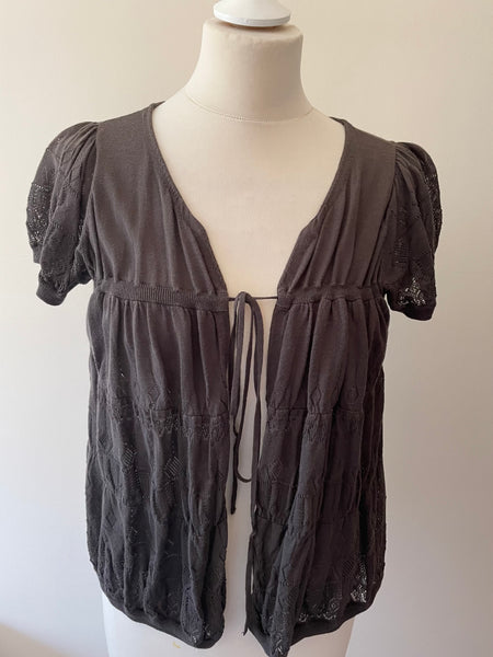 COMPTOIR DES COTONNIERS BROWN TIE FRONT FINE KNIT TOP SIZE M