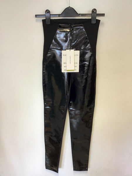 BRAND NEW KAREN MILLEN BLACK PVC FRONT STRETCH LEGGINGS SIZE 8