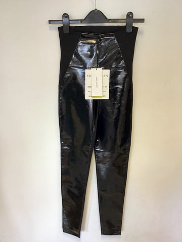 BRAND NEW KAREN MILLEN BLACK PVC FRONT STRETCH LEGGINGS SIZE 8